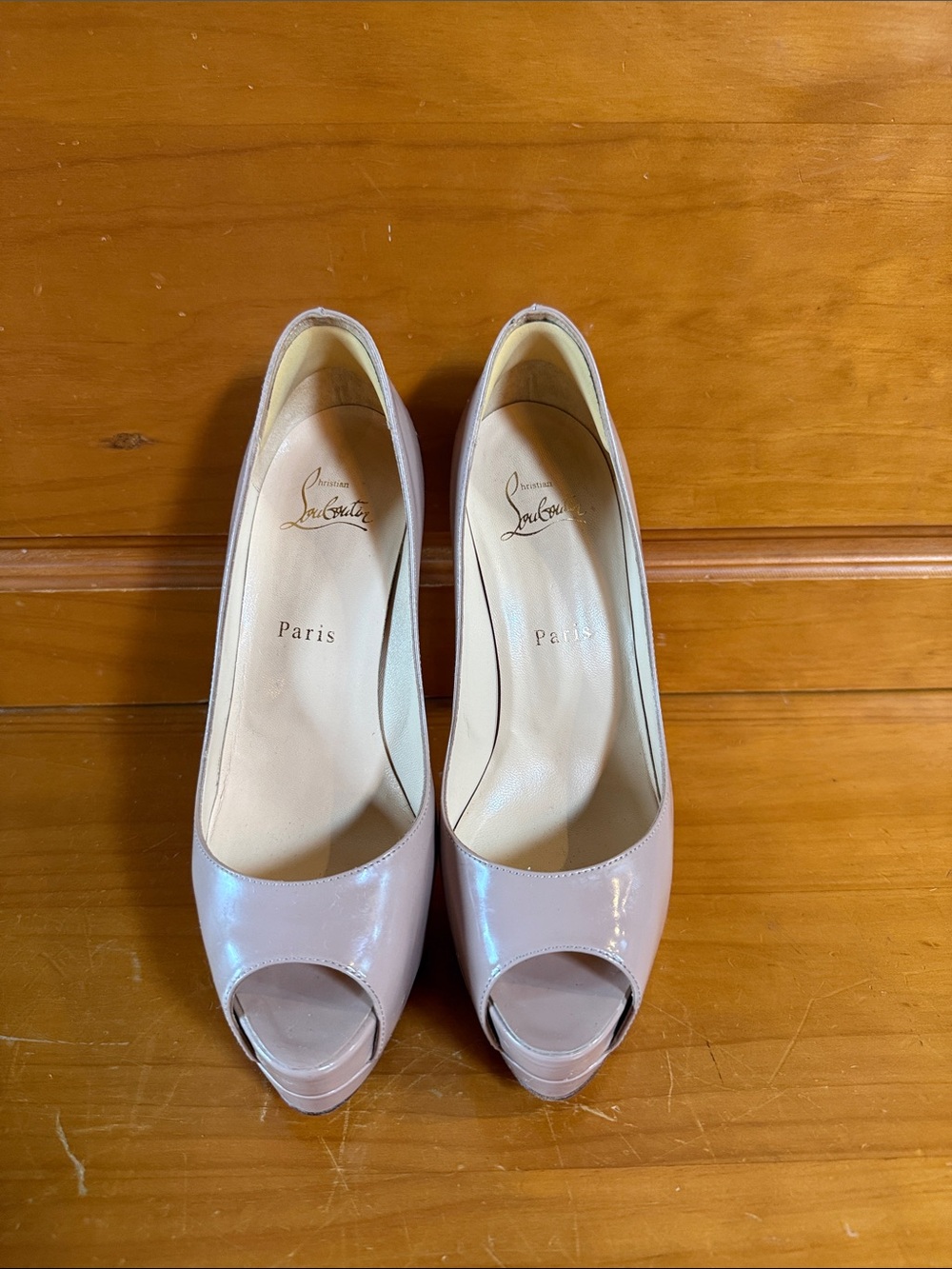 Christian Louboutin Light Nude Patent Peep-Toe Pumps